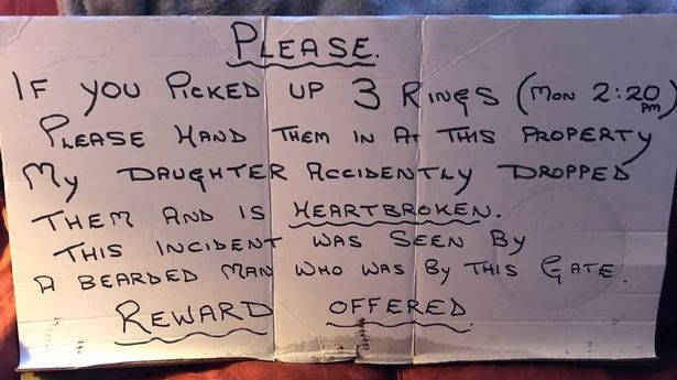Margaret Brock resorted to putting a sign in her window in a bid to find Lucy's lost rings
